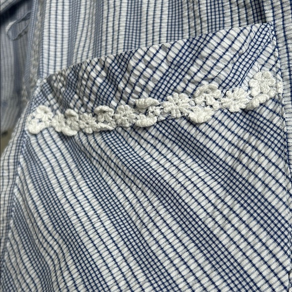 Eileen West Blue Off White Plaid Stripe Robe 3/4 Sleeves Size Small Medium - Picture 15 of 15